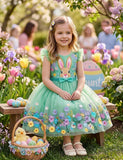 Green Flower Bunny Tulle Dress
